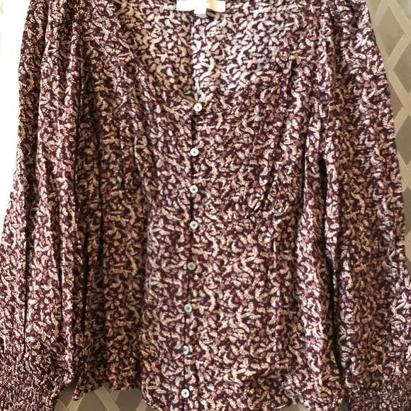 loft peasant blouse button up smocked wrists very feminine size medium - Picture 5 of 8